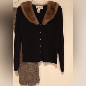 M Joseph A Black Sweater with Brown Fur Collar